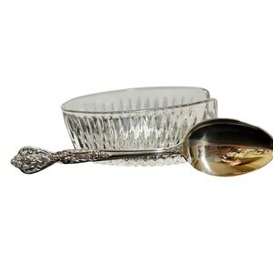 Vintage Cut Glass Sugar Bowl with‎ Silver-Plated Spoon